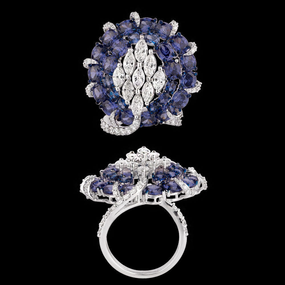 14K White Gold Diamond Ring - 2.378ct VVS-VS-FG with Colour Stones