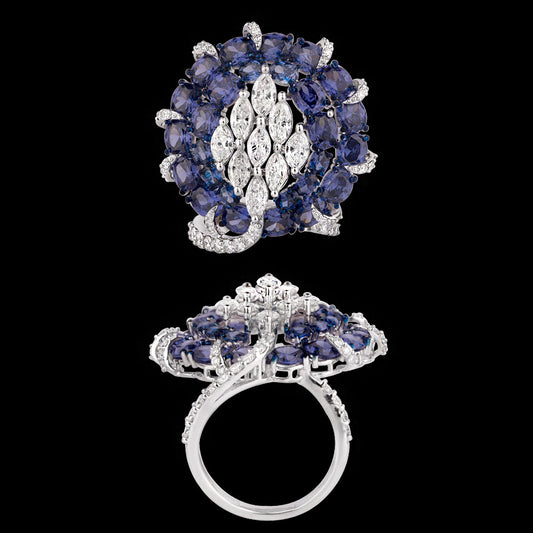 14K White Gold Diamond Ring - 2.378ct VVS-VS-FG with Colour Stones