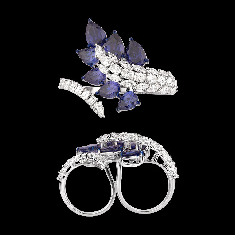 14K White Gold Diamond Ring - 4.234ct VVS-VS-HI with Colour Stones