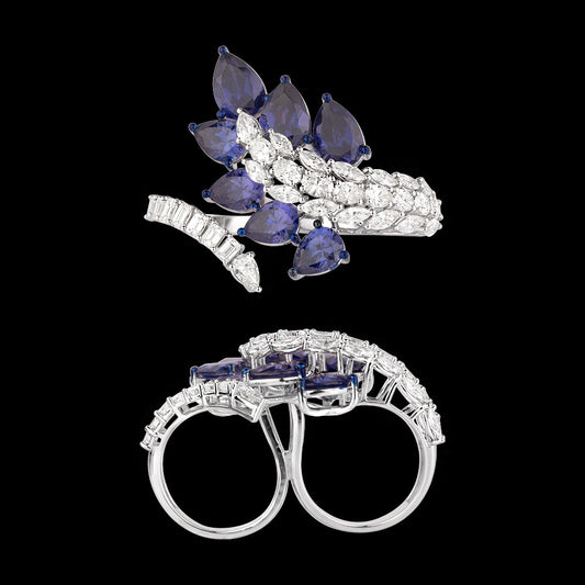 14K White Gold Diamond Ring - 4.234ct VVS-VS-HI with Colour Stones