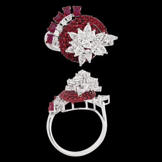 14K White Gold Diamond Ring - 1.048ct VVS-FG with Colour Stones