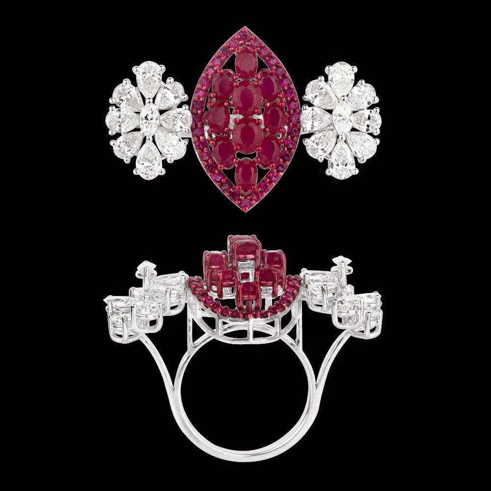 14K White Gold Diamond Ring - 3.559ct VVS-VS-FG with Colour Stones