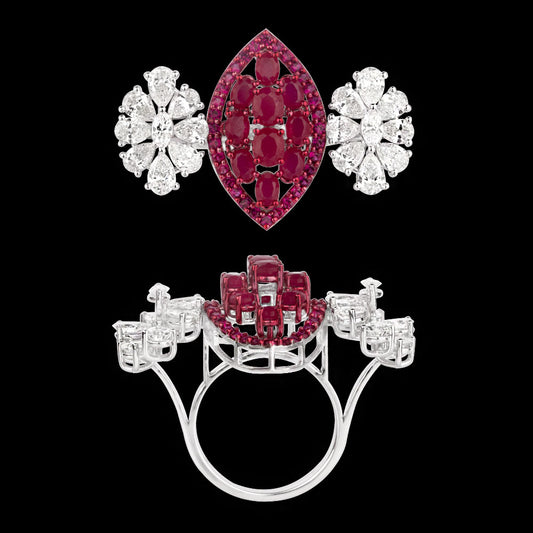 14K White Gold Diamond Ring - 3.559ct VVS-VS-FG with Colour Stones