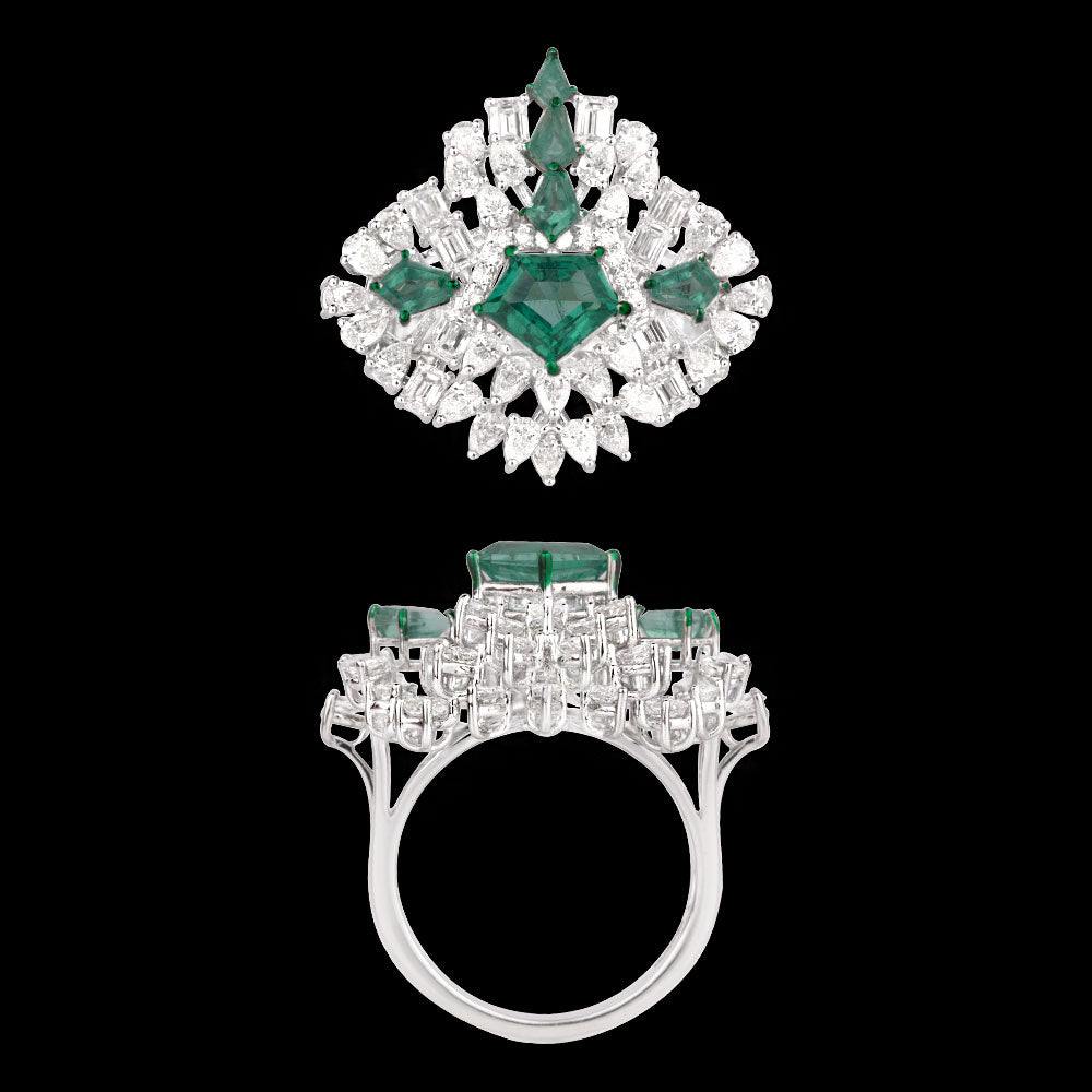 18K White Gold Diamond Ring - 2.121ct VVS-VS-EF with Colour Stones
