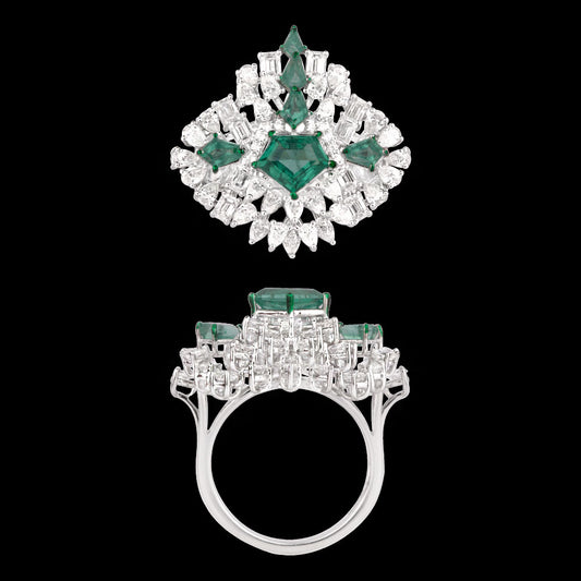 18K White Gold Diamond Ring - 2.121ct VVS-VS-EF with Colour Stones