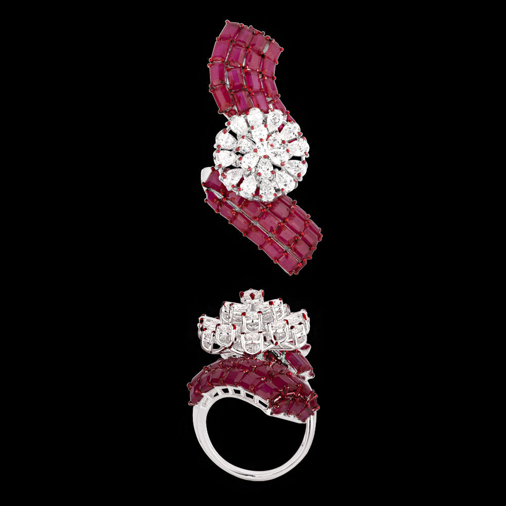 14K White Gold Diamond Ring - 3.549ct VS-SI-FG with Colour Stones