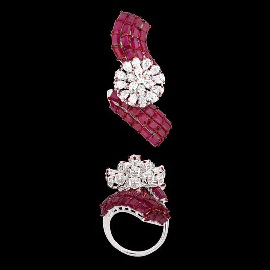 14K White Gold Diamond Ring - 3.549ct VS-SI-FG with Colour Stones