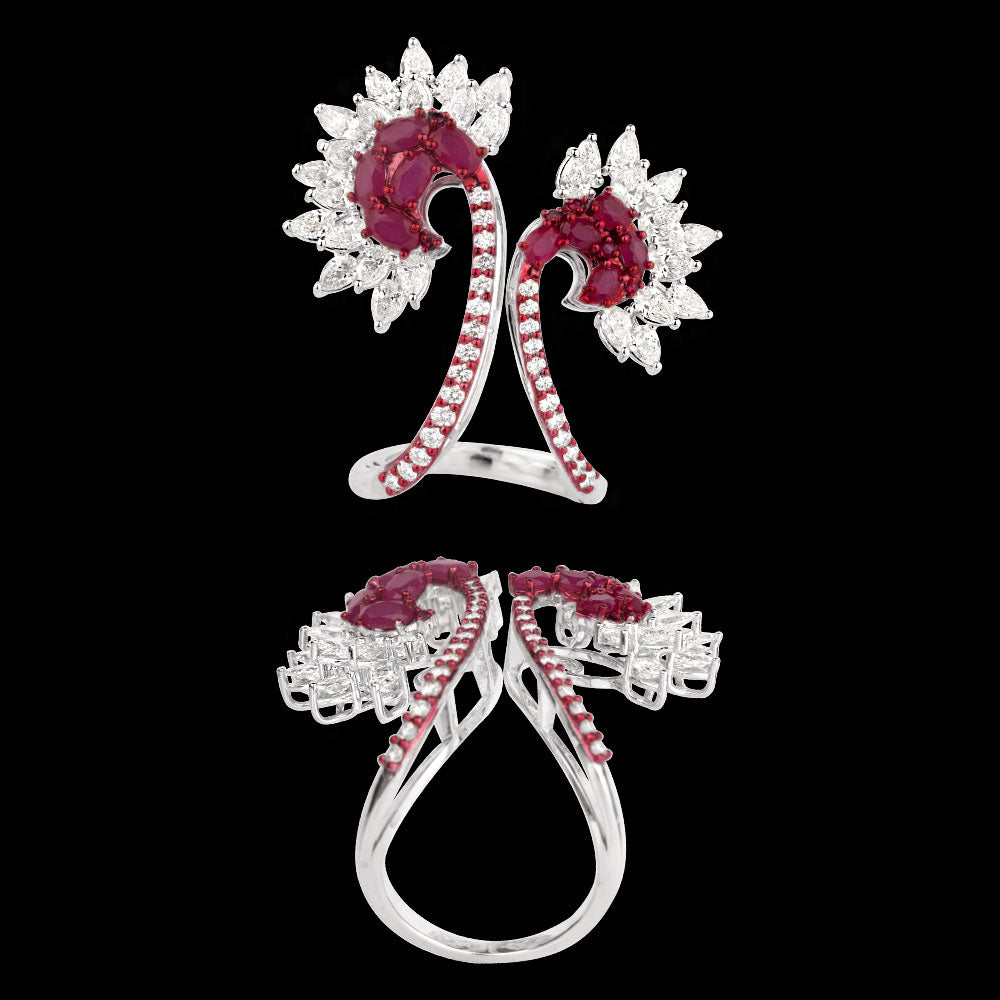 14K White Gold Diamond Ring - 3.923ct VS-SI-IJ with Colour Stones