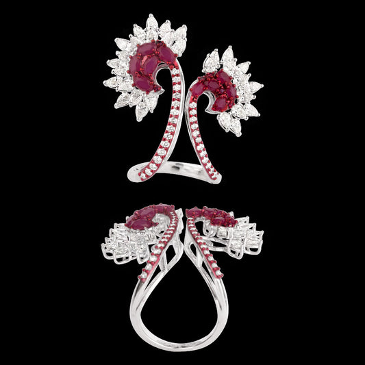 14K White Gold Diamond Ring - 3.923ct VS-SI-IJ with Colour Stones