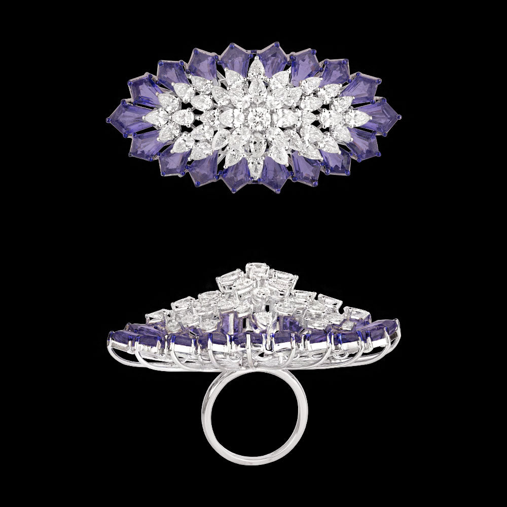 14K White Gold Diamond Ring - 6.719ct VS-SI-FG with Colour Stones