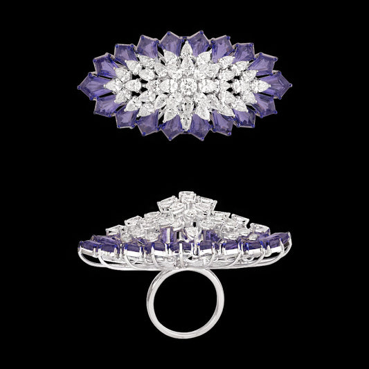 14K White Gold Diamond Ring - 6.719ct VS-SI-FG with Colour Stones