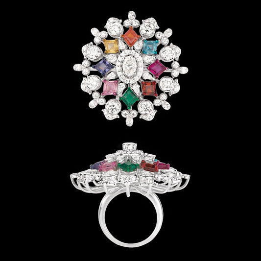 14K White Gold Diamond Ring - 5.172ct VVS-VS-IJ with Colour Stones