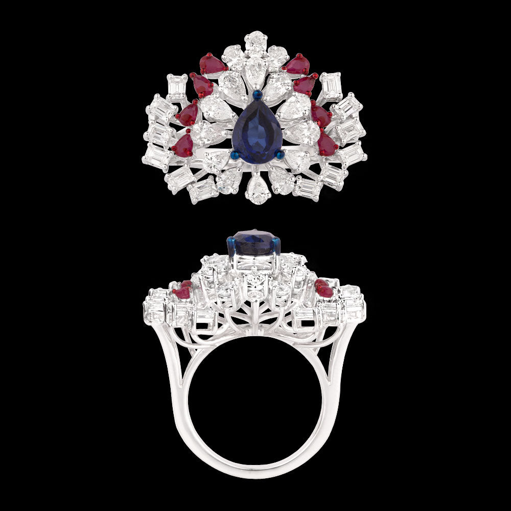 14K White Gold Diamond Ring - 2.45ct VVS-FG with Colour Stones