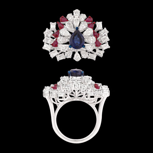 14K White Gold Diamond Ring - 2.45ct VVS-FG with Colour Stones