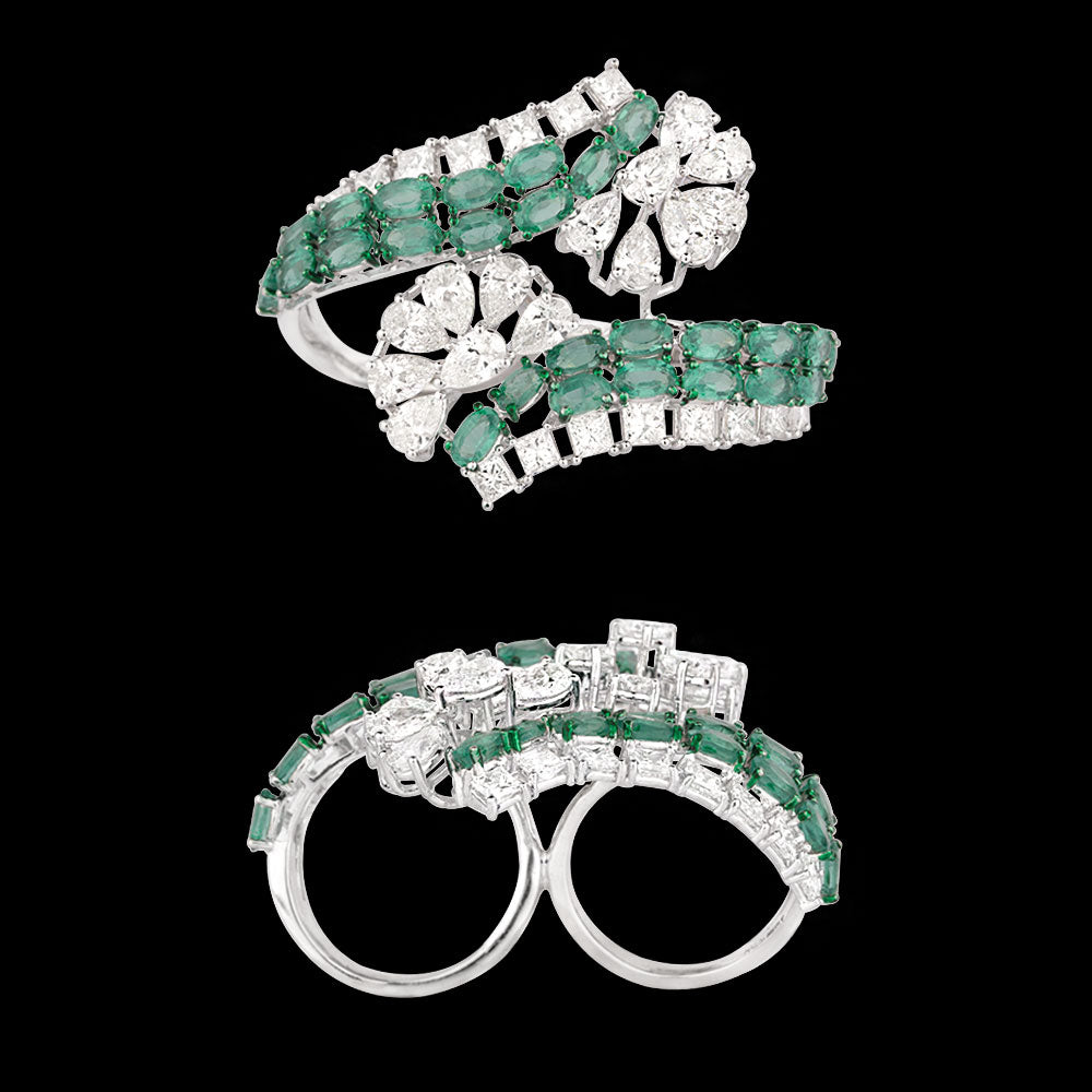 14K White Gold Diamond Ring - 7.069ct VS-SI-FG with Colour Stones