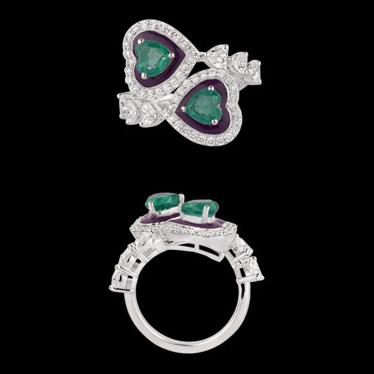 14K White Gold Diamond Ring - 1.687ct VVS-EF with Colour Stones