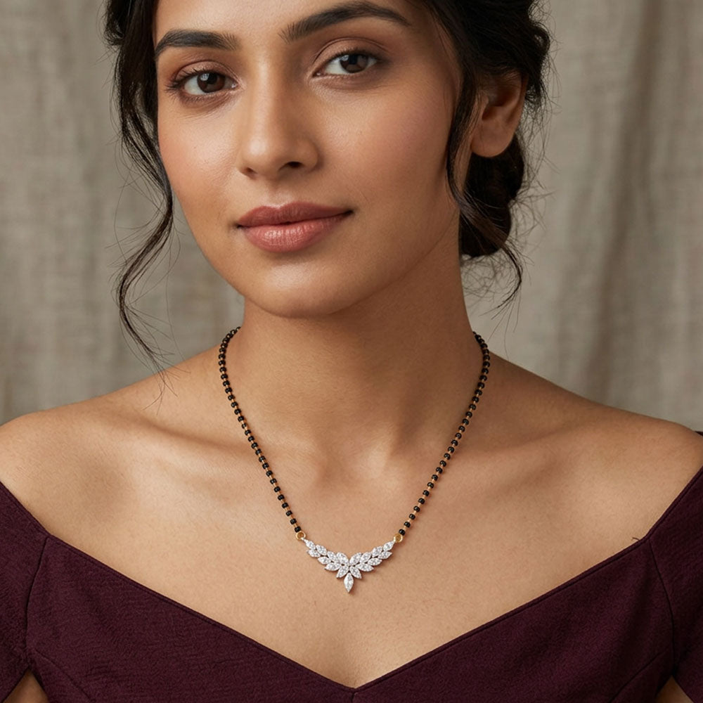 14K White Gold Diamond Mangalsutra Tanmaniya - 4.094ct VS-SI-IJ