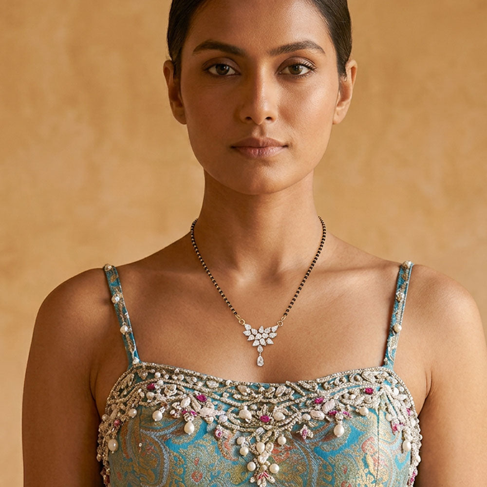 14K White Gold Diamond Mangalsutra Tanmaniya - 3.856ct VS-SI-IJ