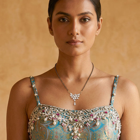 14K White Gold Diamond Mangalsutra Tanmaniya - 3.856ct VS-SI-IJ