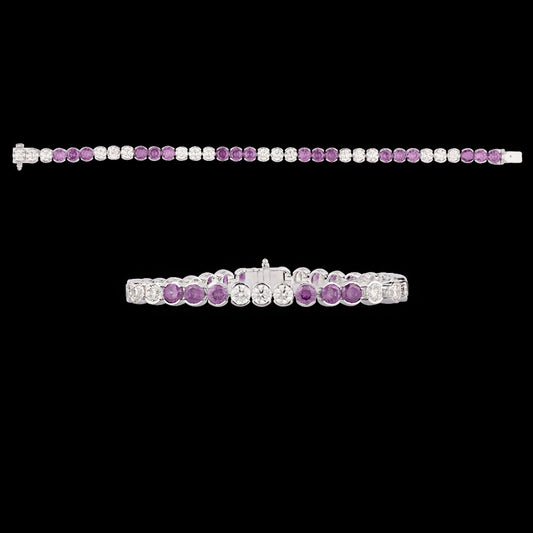18K White Gold Diamond Bracelet - 5.61ct VVS-VS-IJ with Colour Stones
