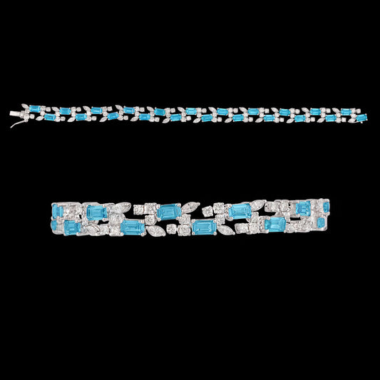 14K White Gold Diamond Bracelet - 3.11ct VVS-VS-GH with Colour Stones