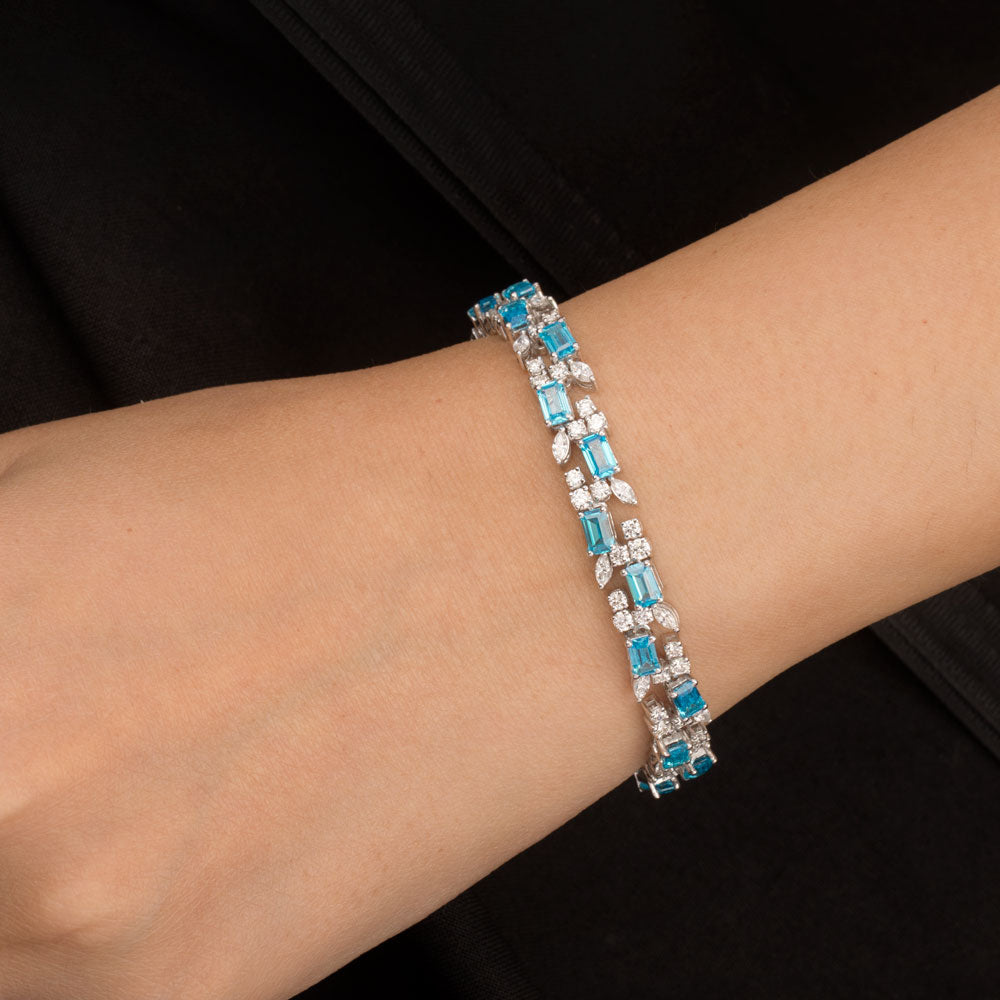 14K White Gold Diamond Bracelet - 3.11ct VVS-VS-GH with Colour Stones