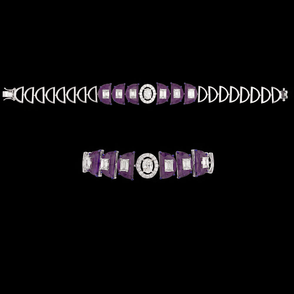 18K White Gold Diamond Bracelet - 3.423ct VVS-VS-GH with Colour Stones