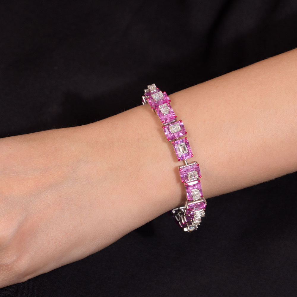 18K White Gold Diamond Bracelet - 6.868ct VVS-VS-GH with Colour Stones