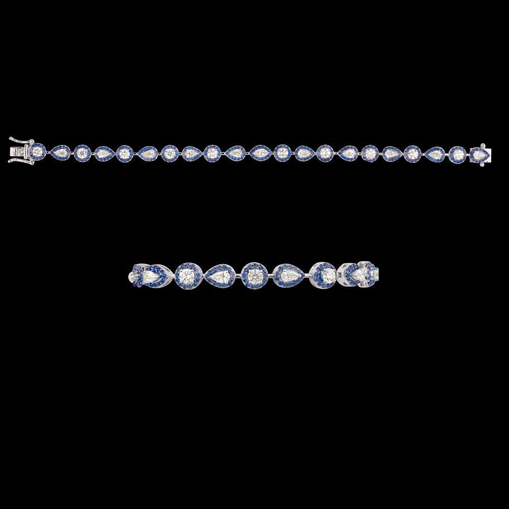 18K White Gold Diamond Bracelet - 3.125ct VVS-VS-KL with Colour Stones