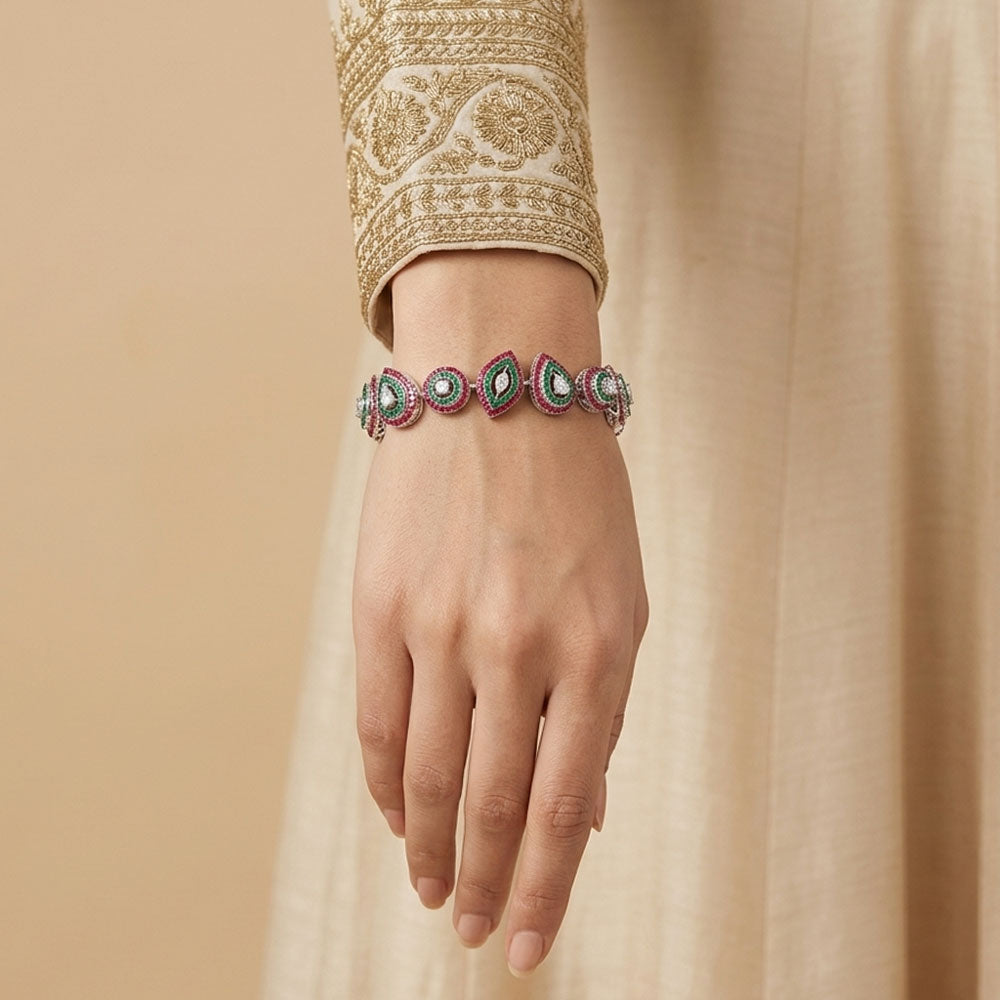 18K White Gold Diamond Bracelet - 2.73ct VVS-VS-KL with Colour Stones