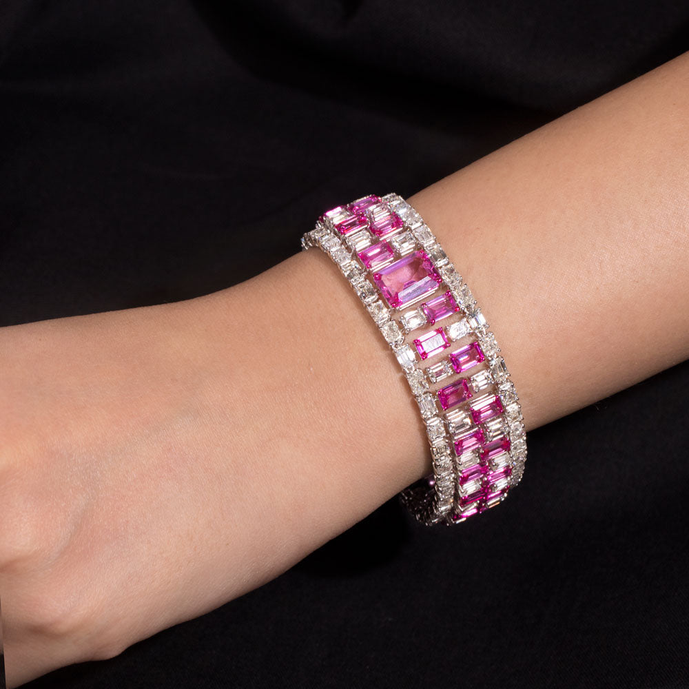 18K White Gold Diamond Bracelet - 26.416ct VVS-VS-GH with Colour Stones