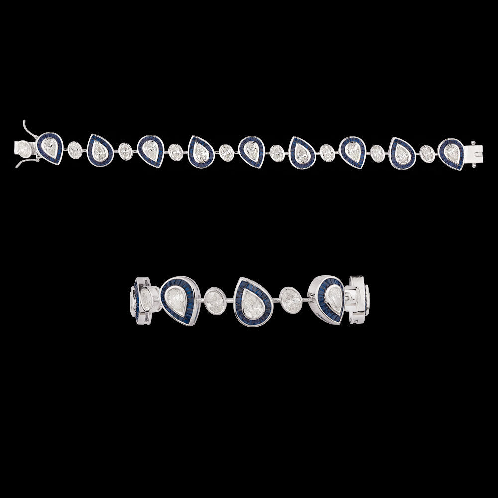 14K White Gold Diamond Bracelet - 7.191ct VS-SI-IJ with Colour Stones