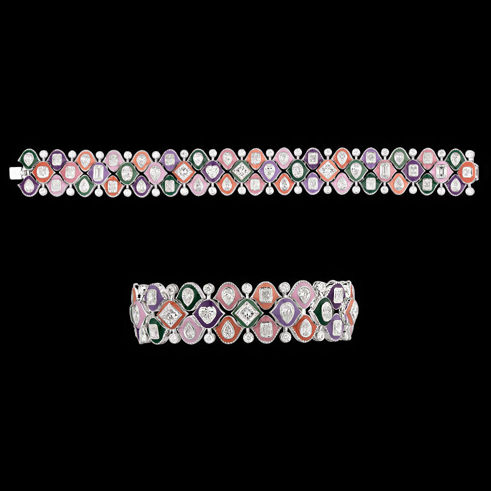 14K White Gold Diamond Bracelet - 13.897ct VVS-VS-GH with Colour Stones