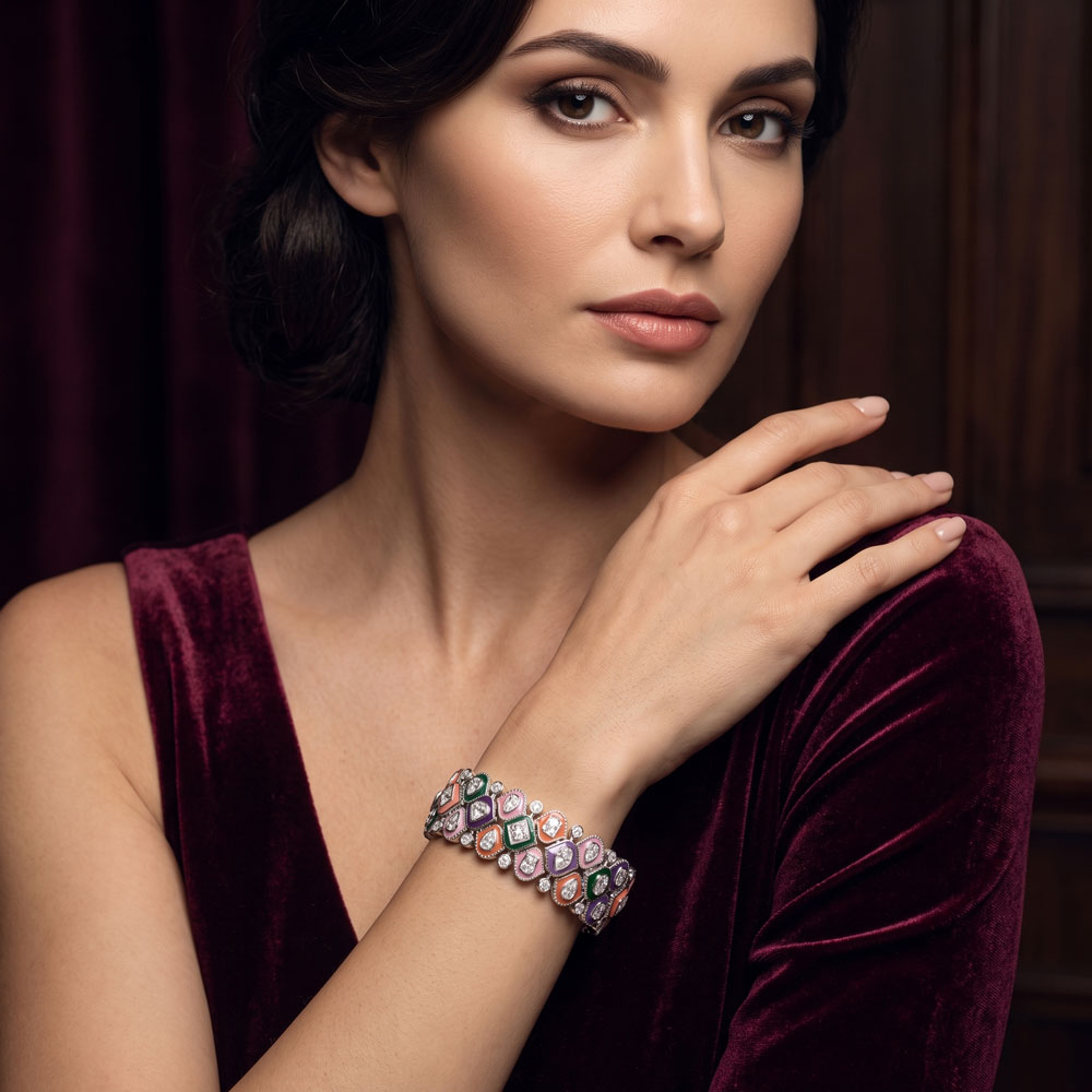 14K White Gold Diamond Bracelet - 13.897ct VVS-VS-GH with Colour Stones