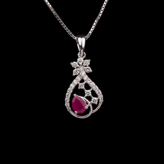 14K White Gold Diamond Pendant - 0.37ct SI-IJ with Colour Stones