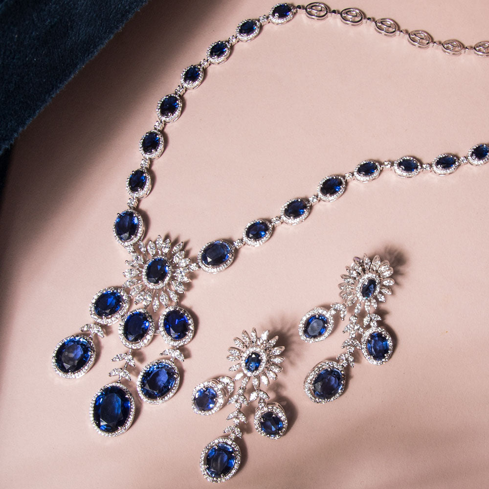 18K White Gold Diamond Necklace - 3.993ct VVS-VS-GH with Colour Stones