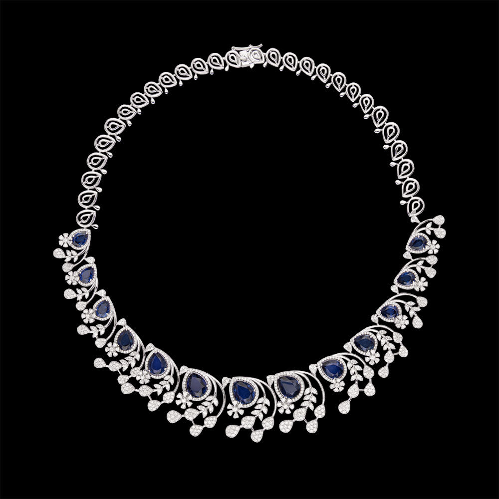 18K White Gold Diamond Necklace - 7.267ct VVS-VS-GH with Colour Stones