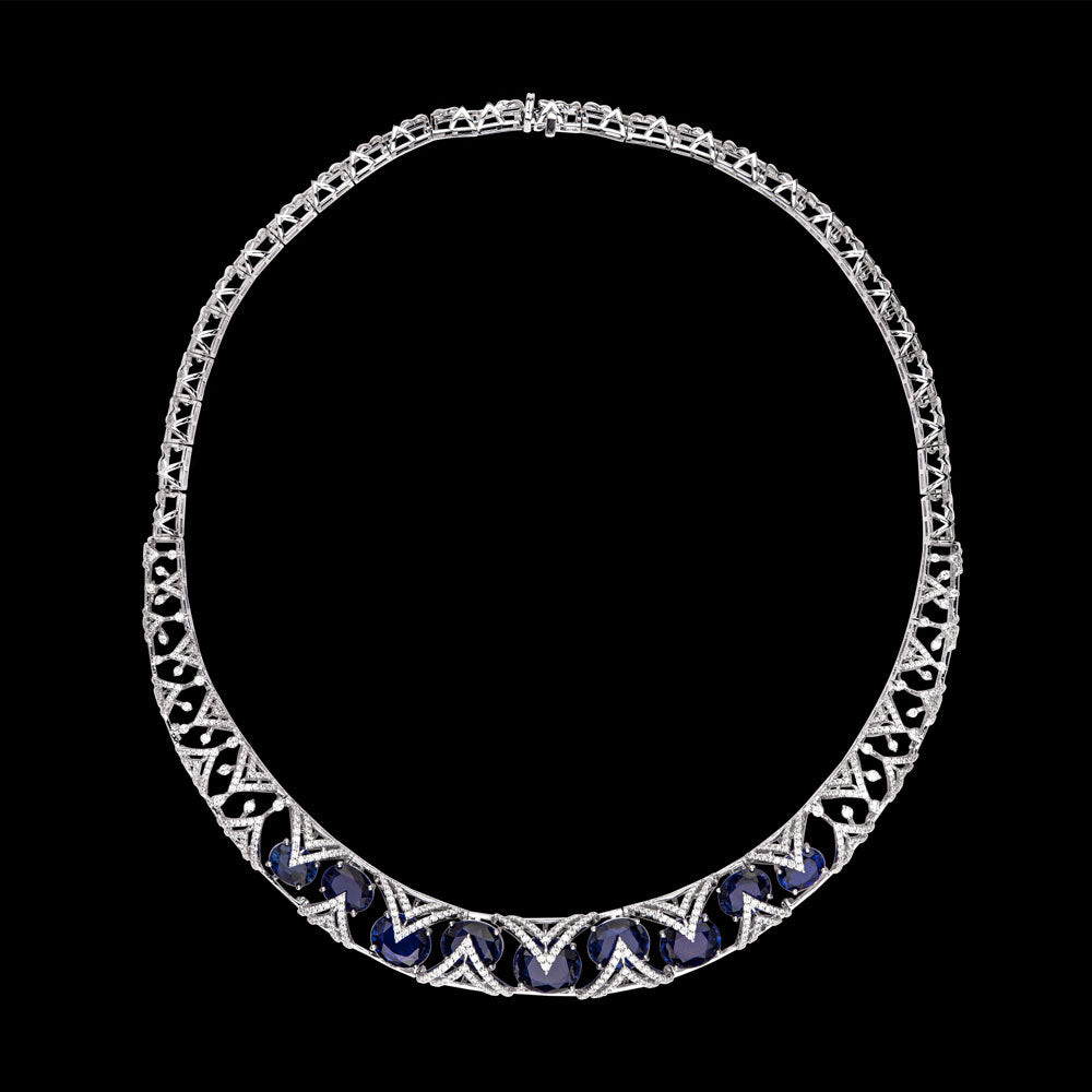 18K White Gold Diamond Necklace - 3.28ct VVS-VS-GH with Colour Stones