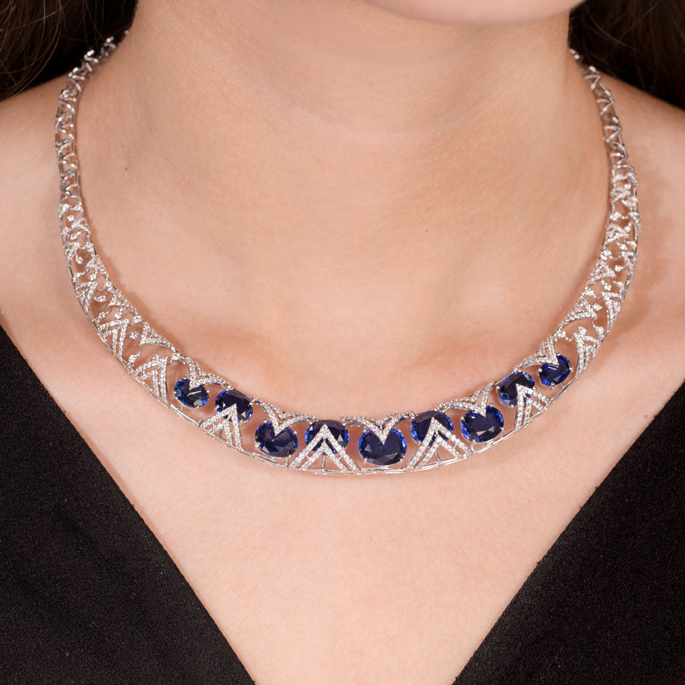 18K White Gold Diamond Necklace - 3.28ct VVS-VS-GH with Colour Stones