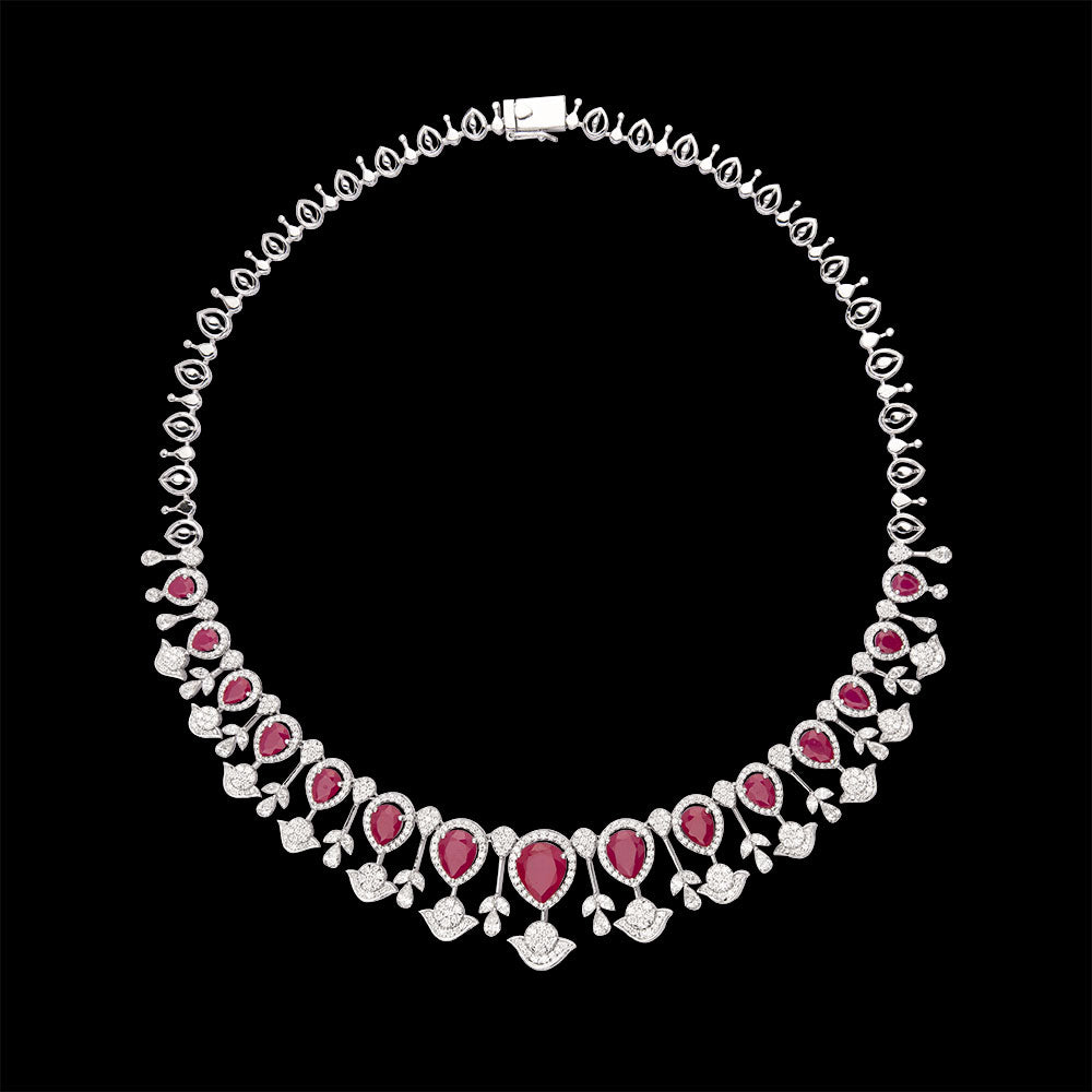 18K White Gold Diamond Necklace - 7.166ct VVS-VS-GH with Colour Stones