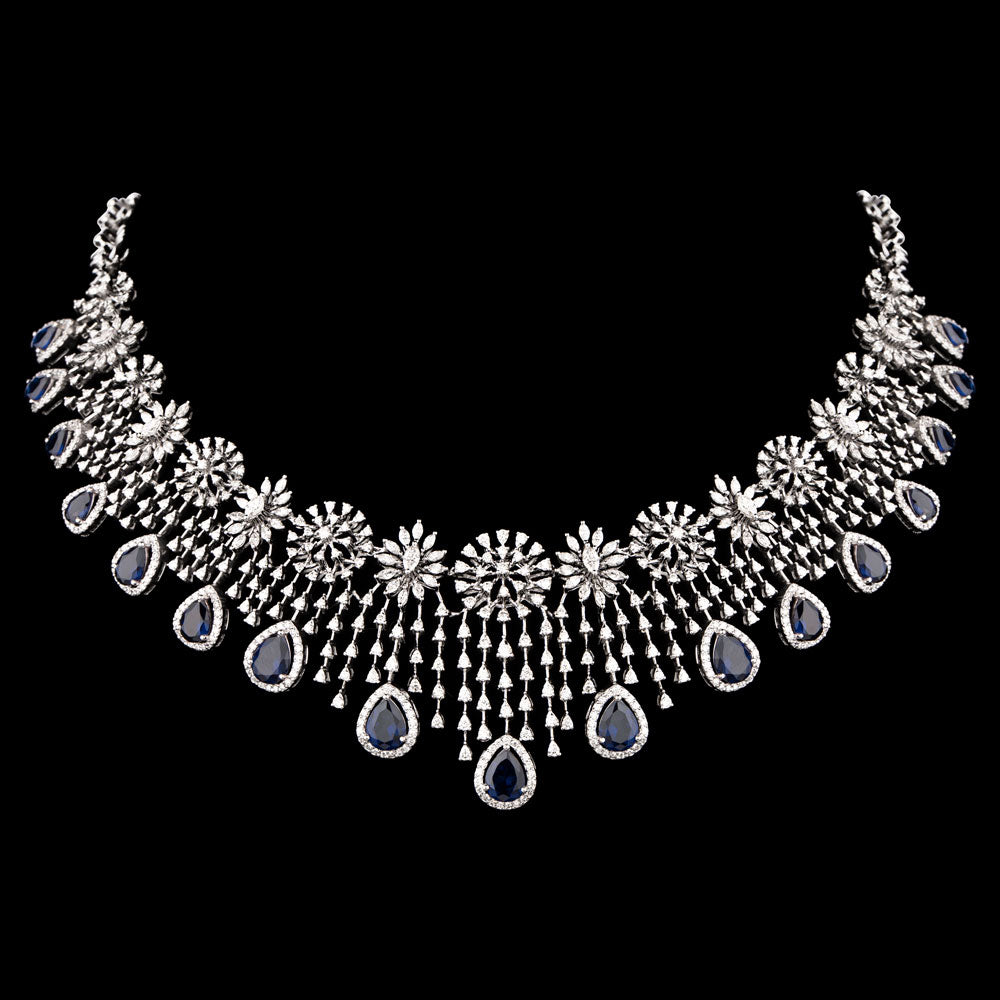 18K White Gold Diamond Necklace - 9.691ct VVS-VS-GH with Colour Stones