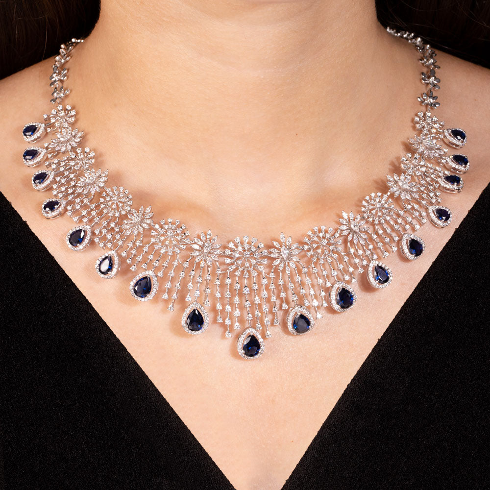 18K White Gold Diamond Necklace - 9.691ct VVS-VS-GH with Colour Stones