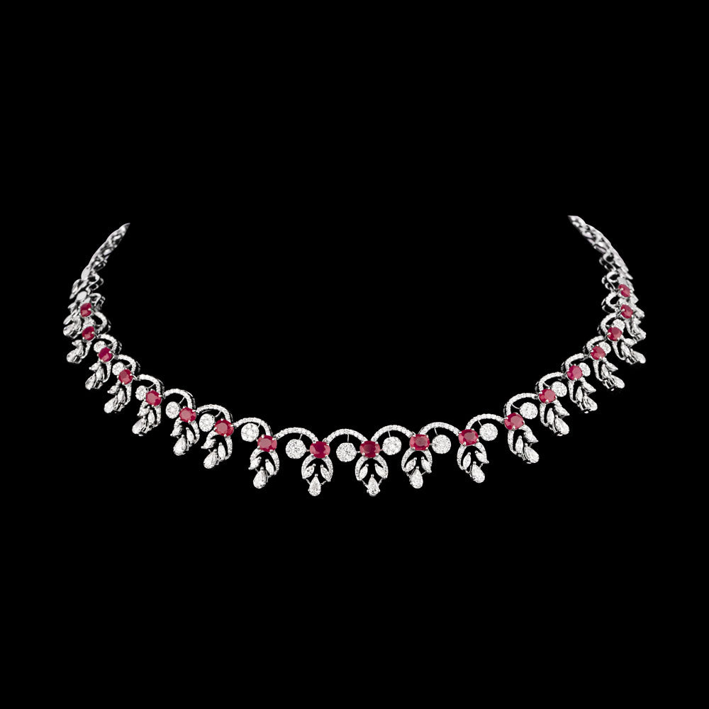 18K White Gold Diamond Necklace - 5.16ct VVS-EF with Colour Stones