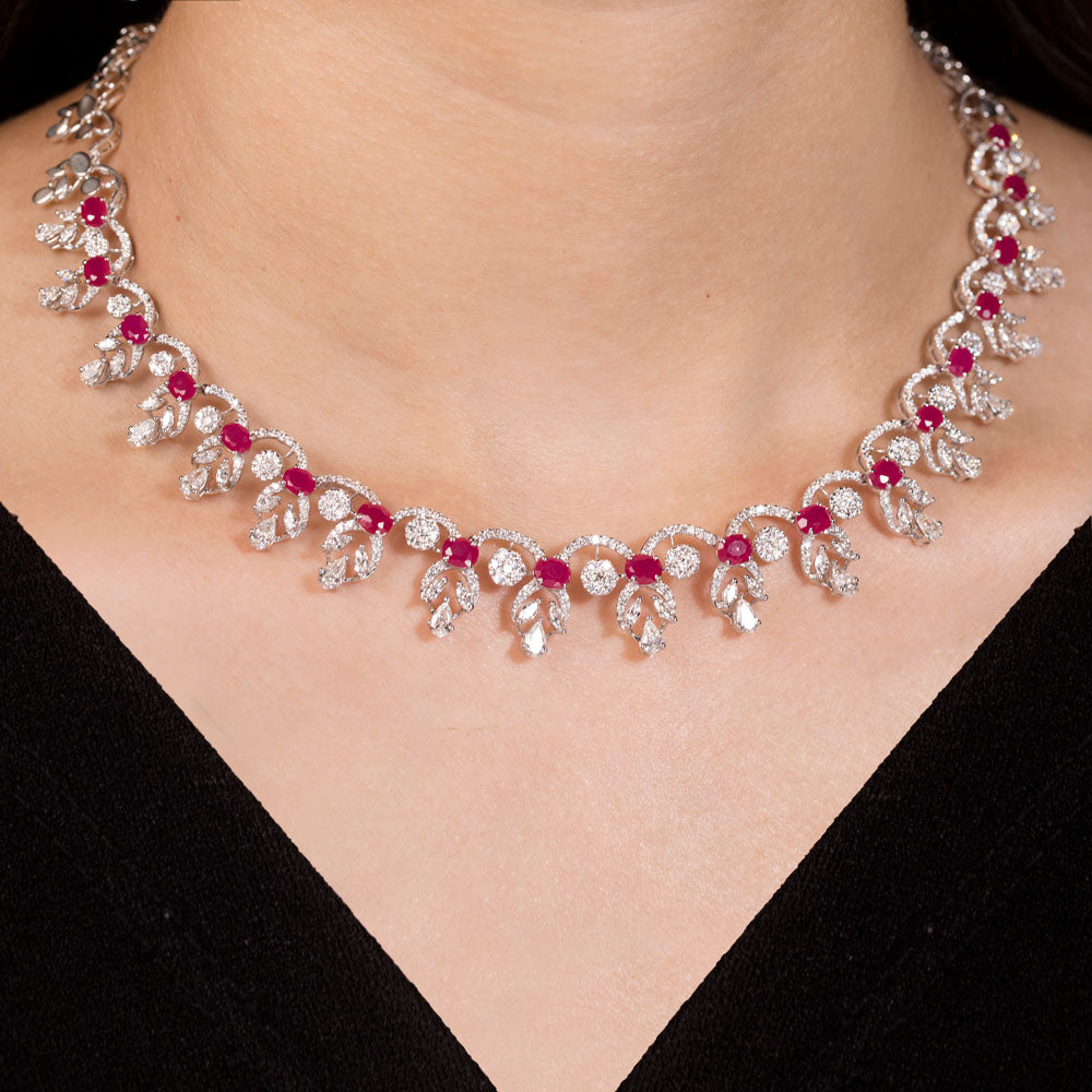 18K White Gold Diamond Necklace - 5.16ct VVS-EF with Colour Stones