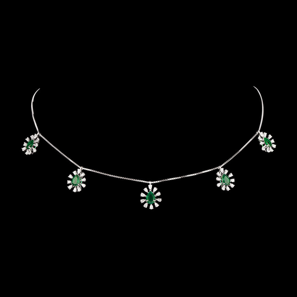 18K White Gold Diamond Necklace - 1.479ct VVS-EF with Colour Stones