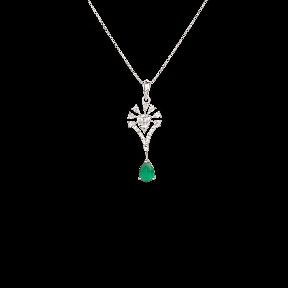 18K White Gold Diamond Pendant - 0.474ct VVS-VS-EF with Colour Stones