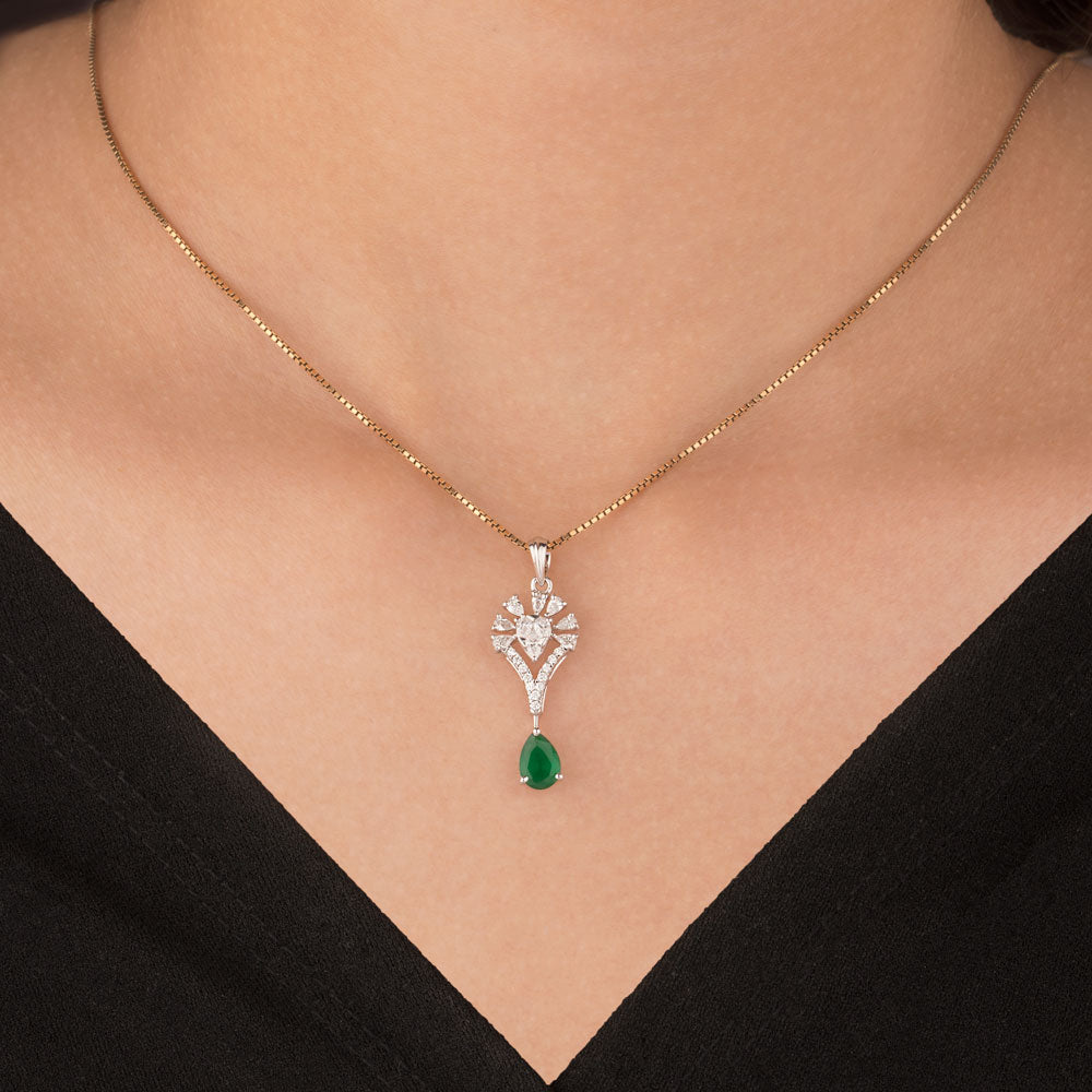 18K White Gold Diamond Pendant - 0.474ct VVS-VS-EF with Colour Stones