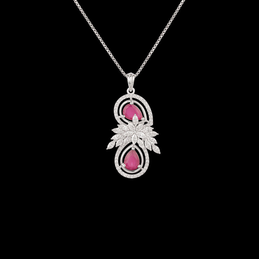 18K White Gold Diamond Pendant - 1.013ct VVS-EF with Colour Stones