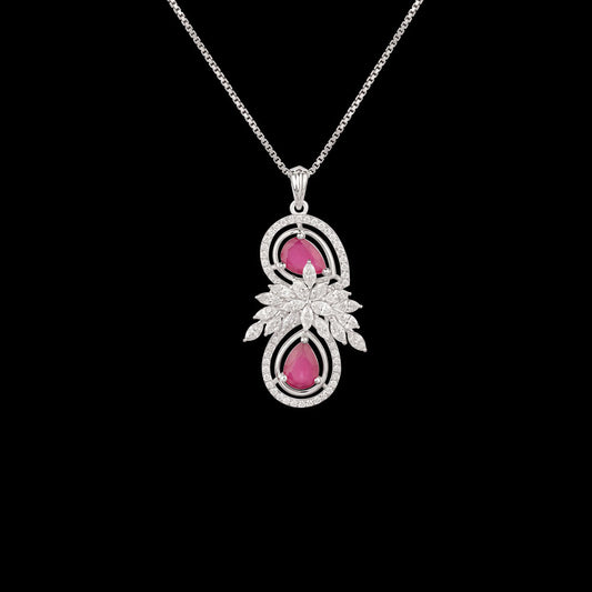 18K White Gold Diamond Pendant - 1.013ct VVS-EF with Colour Stones