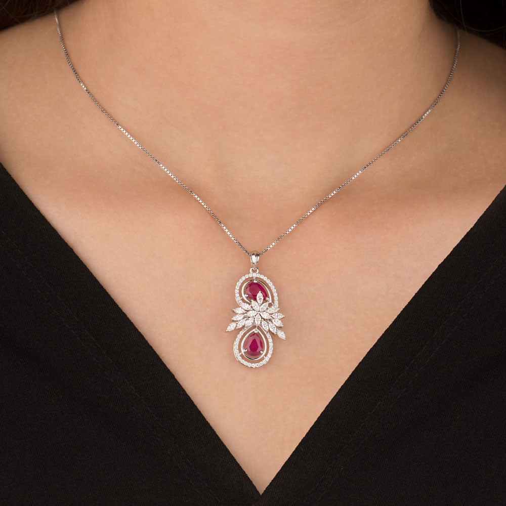 18K White Gold Diamond Pendant - 1.013ct VVS-EF with Colour Stones